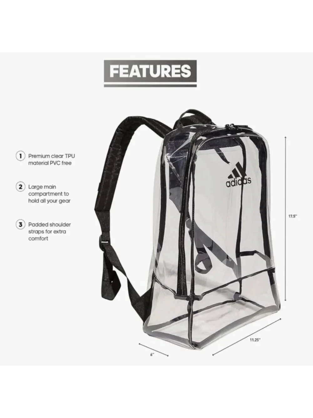 NWT Adidas Clear Backpack PVC Free Unisex  School Bag LP9850 5157378